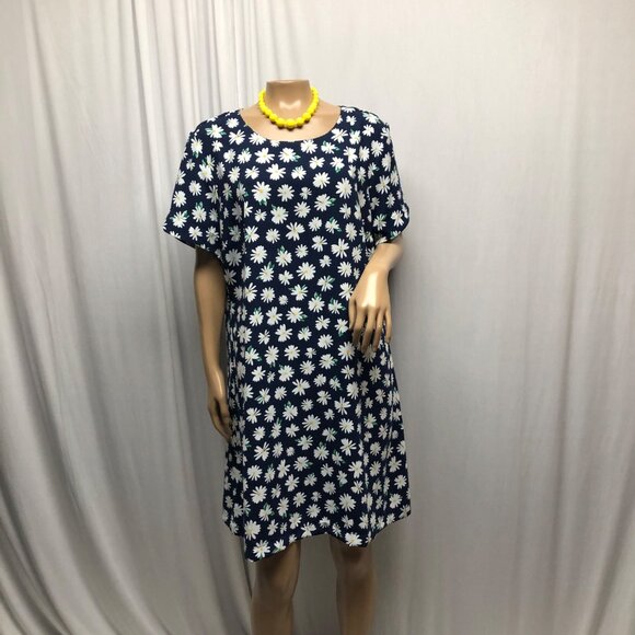 Old Navy Dress Daisy Print Womens Size Large Short Sleeve Lightweight Shift - Picture 1 of 7